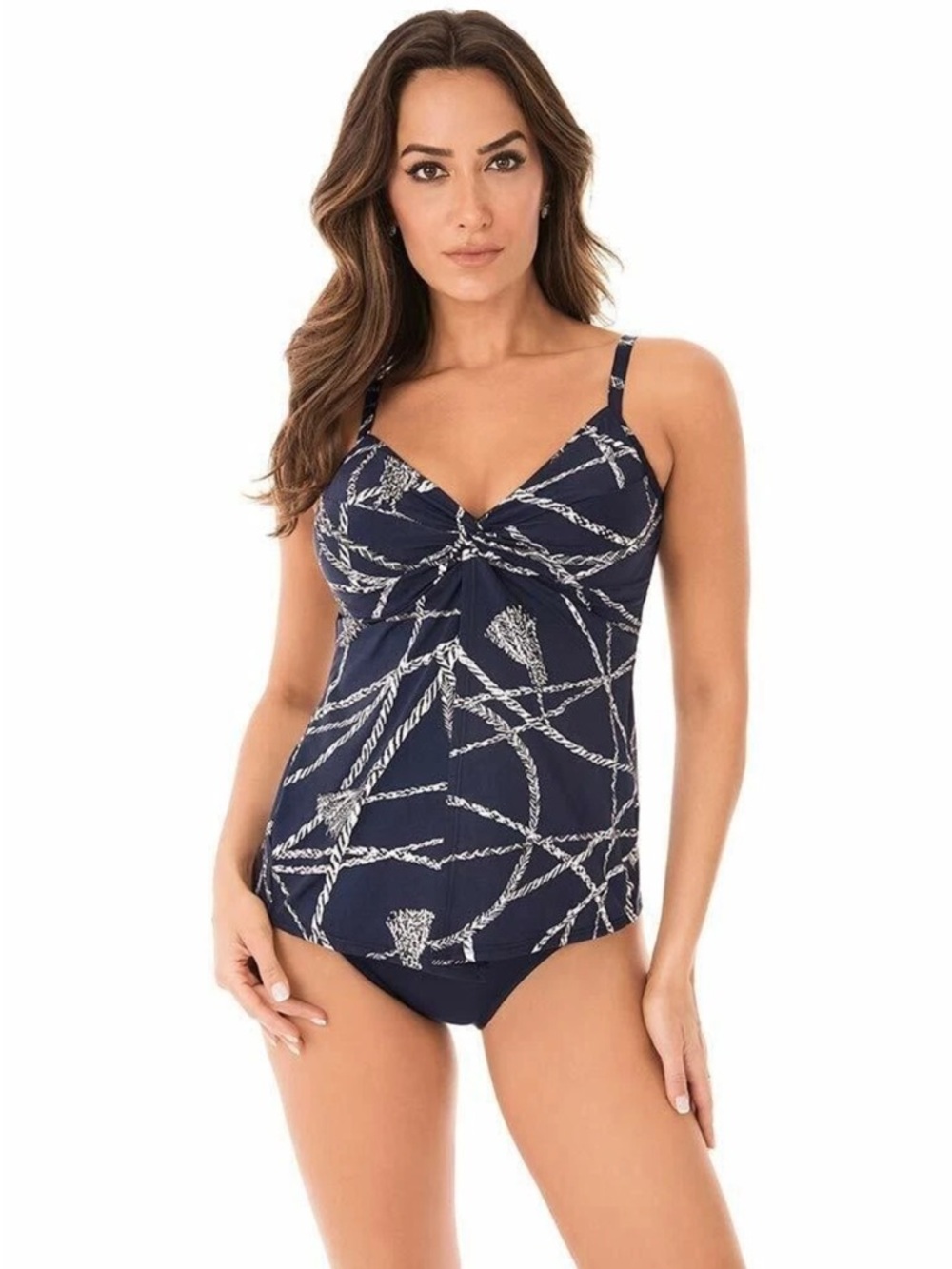 MiracleSuit “Love Knot” Print Swim Top—Midnight Blue & White